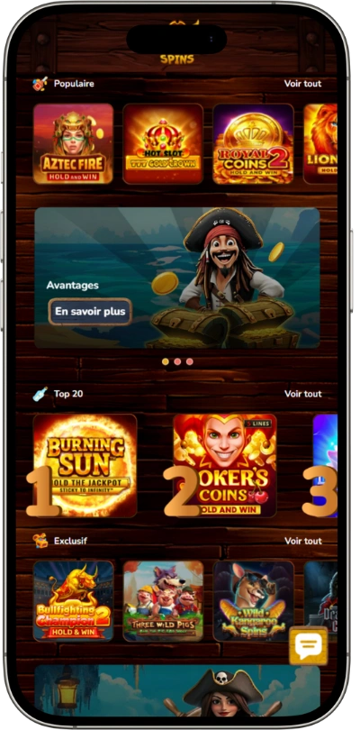 Pirate Spins Expérience Mobile