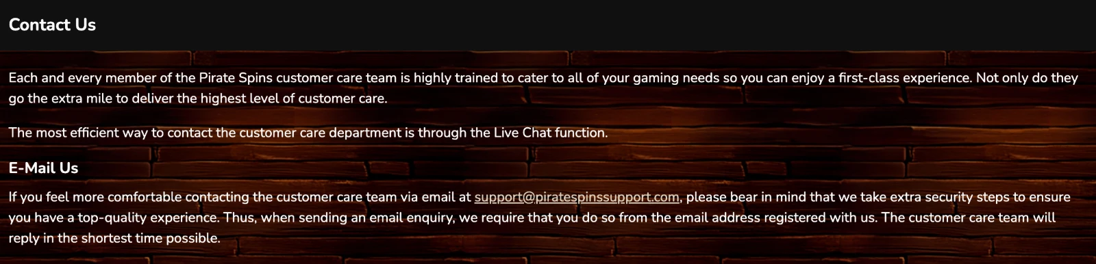 Live chat with piratespin Casino customer support