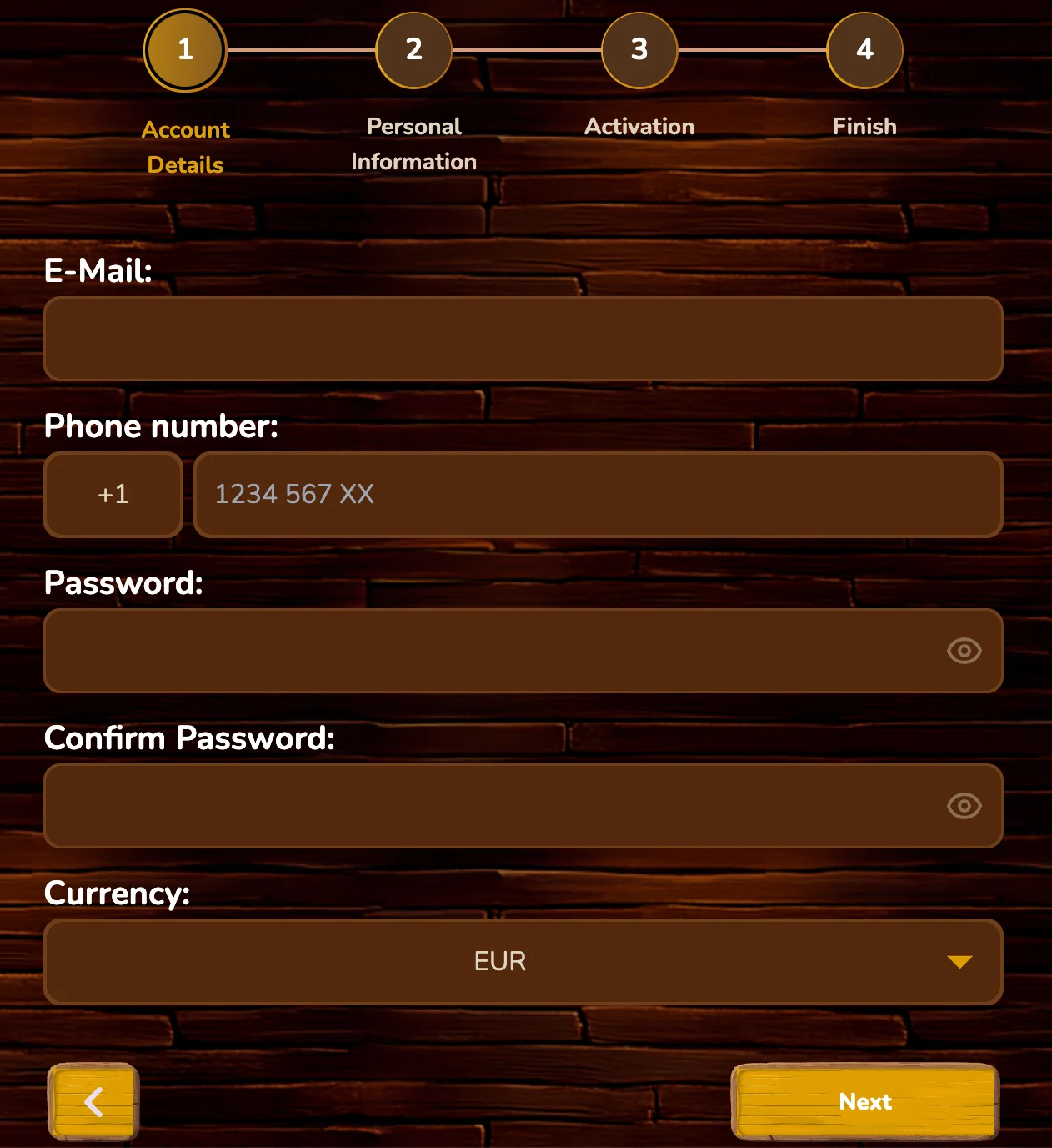 Registration form for a new account at piratespin Casino
